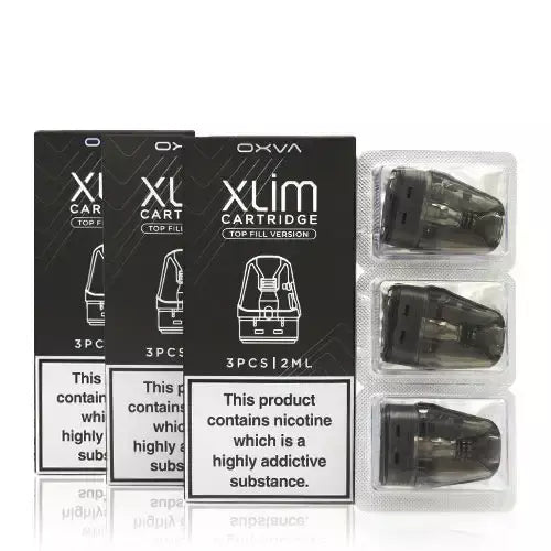 Pack of 3 OXVA Xlim Pro pods 1.2Ω, compatible with the OXVA Xlim SQ Pro Pod Kit 30W 1200mAh, featuring 2ml capacity, side-fill design, and optimized coil resistance for smooth flavor and consistent vapor production