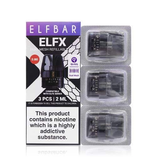Elf Bar ELFX replacement pods, designed for the ELFX device with easy side-fill system, leak-resistant build, and smooth coil performance for consistent flavor and vapor