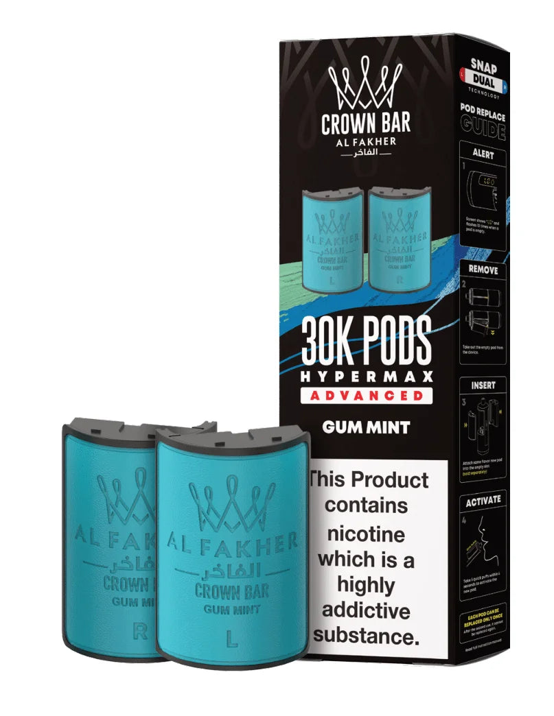Al Fakher Hypermax 30K Prefilled Pods in Gum Mint flavour – premium vape pods offering bold flavours and long-lasting performance