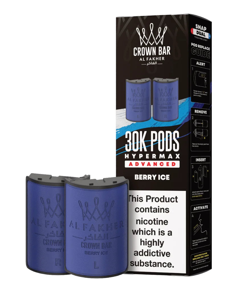 Al Fakher Hypermax 30K Prefilled Pods in Berry Ice flavour – premium vape pods offering bold flavours and long-lasting performance