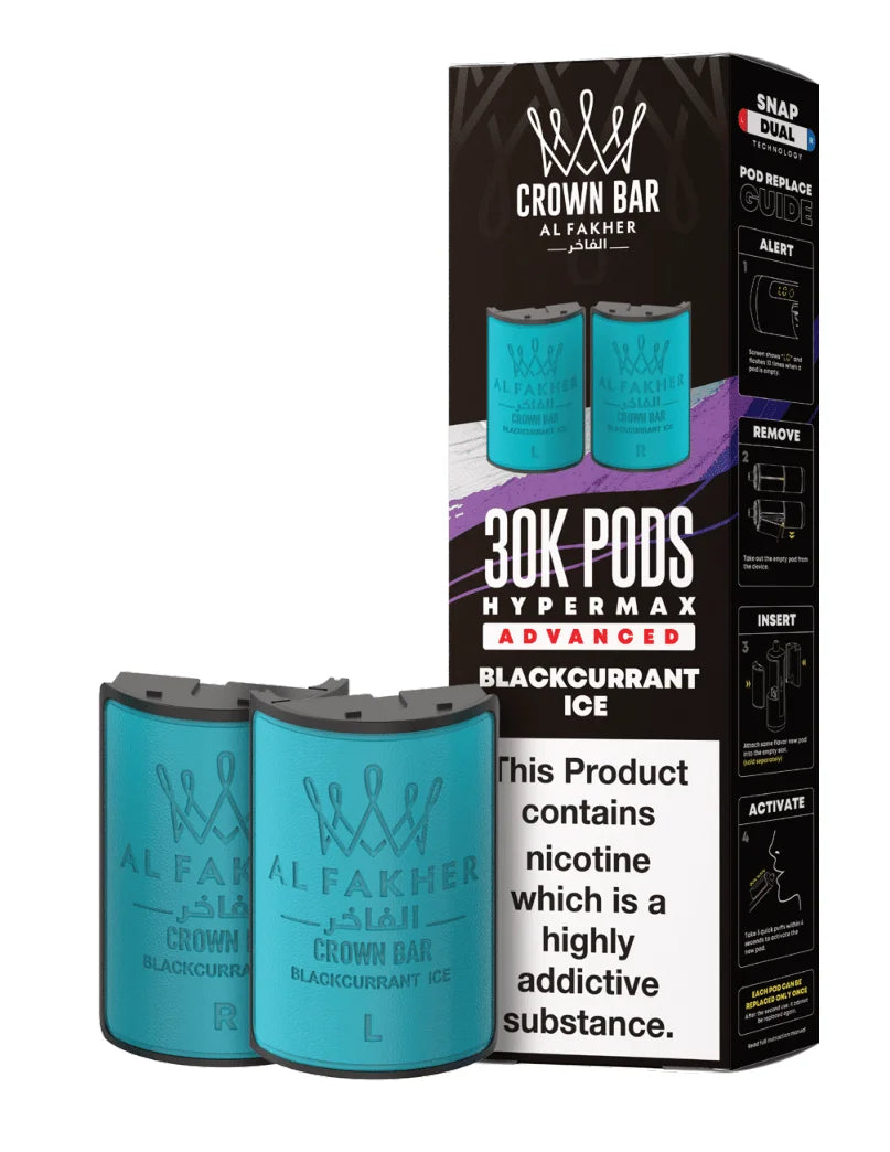Al Fakher Hypermax 30K Prefilled Pods in Blackcurrant Ice flavour – premium vape pods offering bold flavours and long-lasting performance