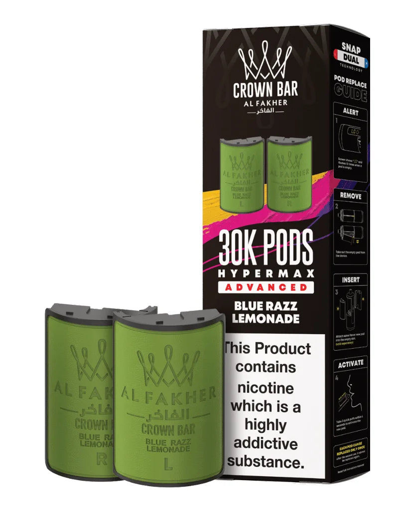 Al Fakher Hypermax 30K Prefilled Pods in Blue Razz Lemonade flavour – premium vape pods offering bold flavours and long-lasting performance