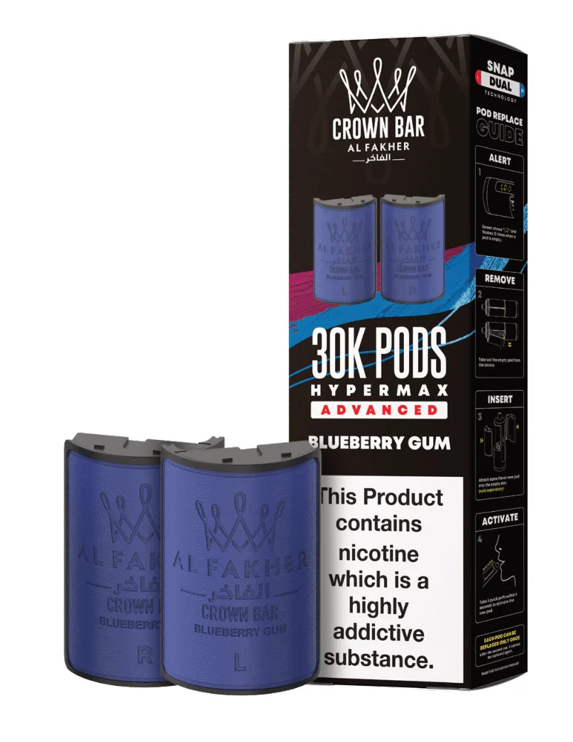 Al Fakher Hypermax 30K Prefilled Pods in Blueberry Gum flavour – premium vape pods offering bold flavours and long-lasting performance