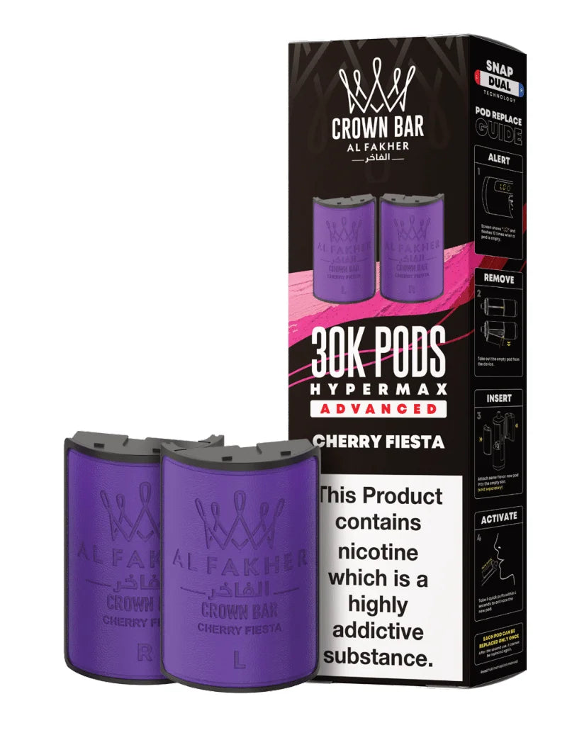 Al Fakher Hypermax 30K Prefilled Pods in Cherry Fiesta flavour – premium vape pods offering bold flavours and long-lasting performance