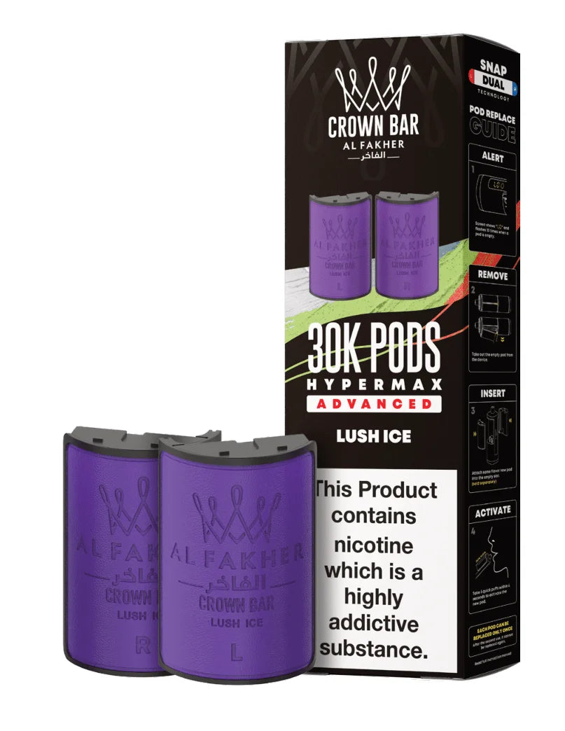Al Fakher Hypermax 30K Prefilled Pods in Lush Ice flavour – premium vape pods offering bold flavours and long-lasting performance