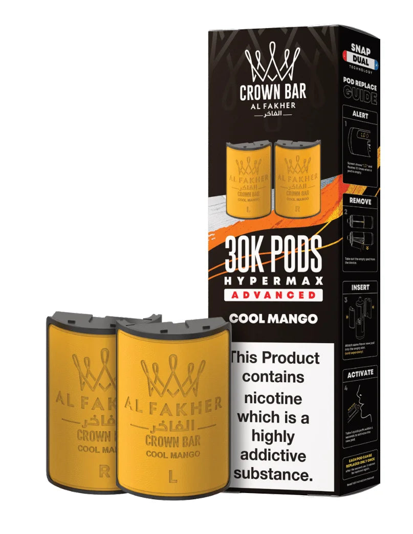 Al Fakher Hypermax 30K Prefilled Pods in Cool Mango flavour – premium vape pods offering bold flavours and long-lasting performance