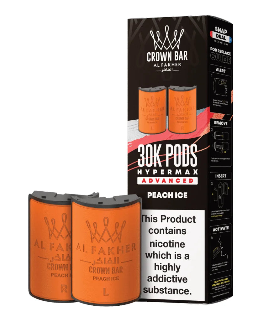 Al Fakher Hypermax 30K Prefilled Pods in Peach Ice flavour – premium vape pods offering bold flavours and long-lasting performance