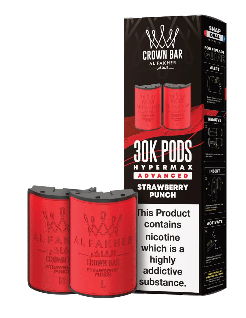 Al Fakher Hypermax 30K Prefilled Pods in Strawberry Punch flavour – premium vape pods offering bold flavours and long-lasting performance