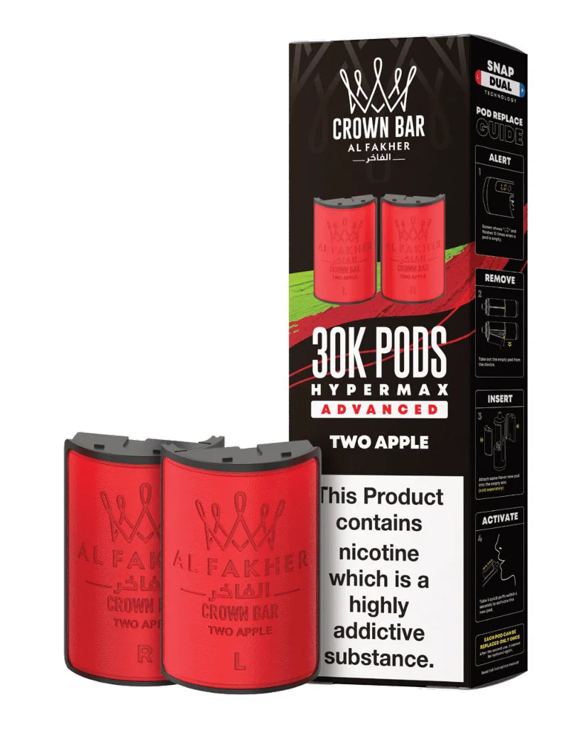 Al Fakher Hypermax 30K Prefilled Pods in Two Apple flavour – premium vape pods offering bold flavours and long-lasting performance