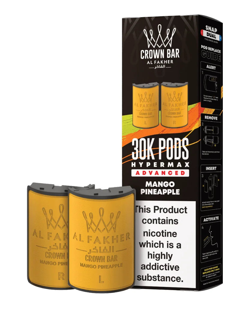 Al Fakher Hypermax 30K Prefilled Pods in Mango Pineapple flavour – premium vape pods offering bold flavours and long-lasting performance