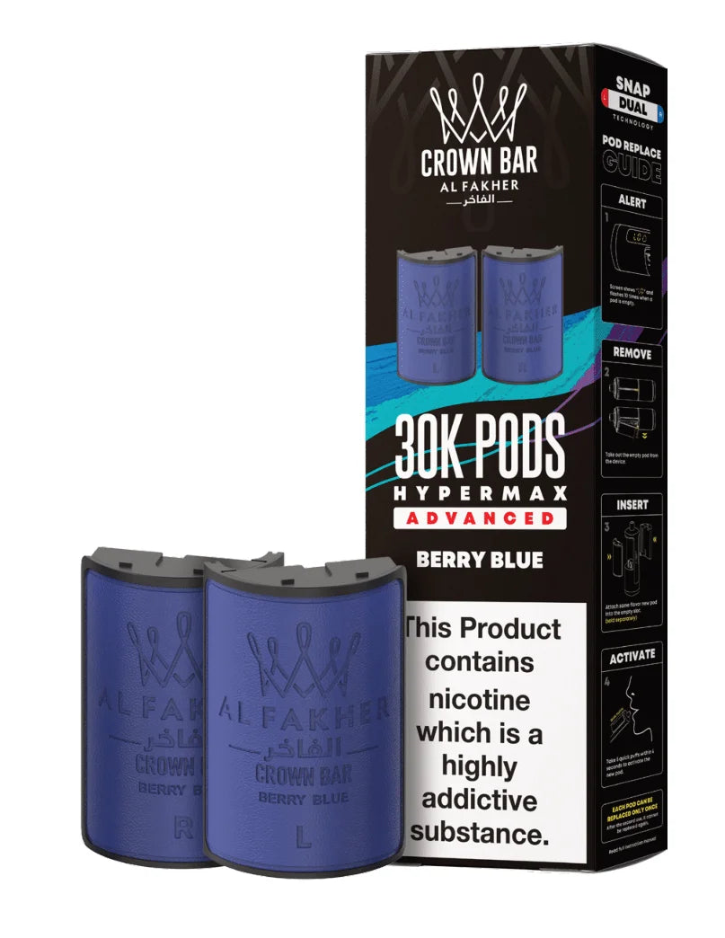 Al Fakher Hypermax 30K Prefilled Pods in Berry Blue flavour – premium vape pods offering bold flavours and long-lasting performance