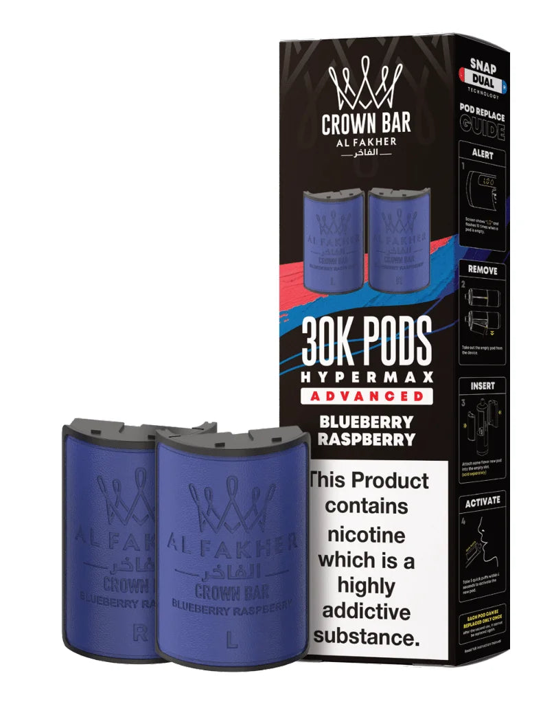 Al Fakher Hypermax 30K Prefilled Pods in Blueberry Raspberry flavour – premium vape pods offering bold flavours and long-lasting performance
