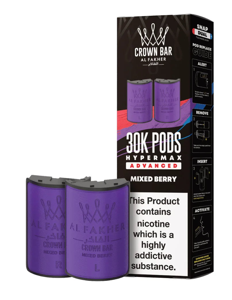 Al Fakher Hypermax 30K Prefilled Pods in Mixed Berry flavour – premium vape pods offering bold flavours and long-lasting performance
