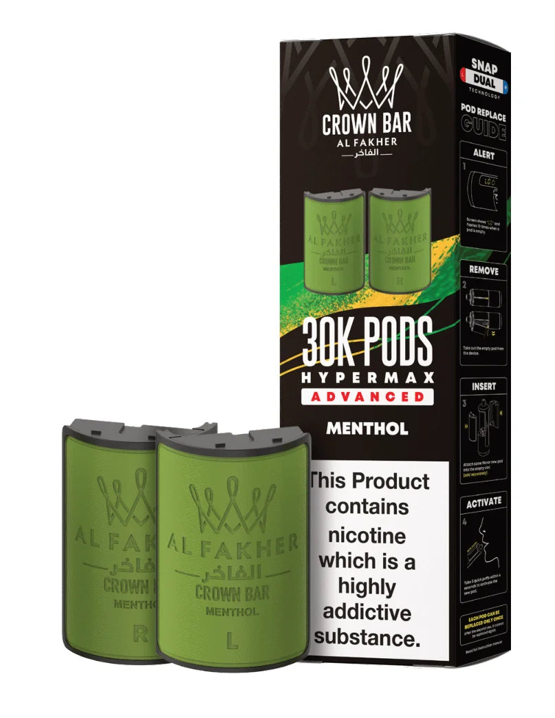 Al Fakher Hypermax 30K Prefilled Pods in Menthol flavour – premium vape pods offering bold flavours and long-lasting performance
