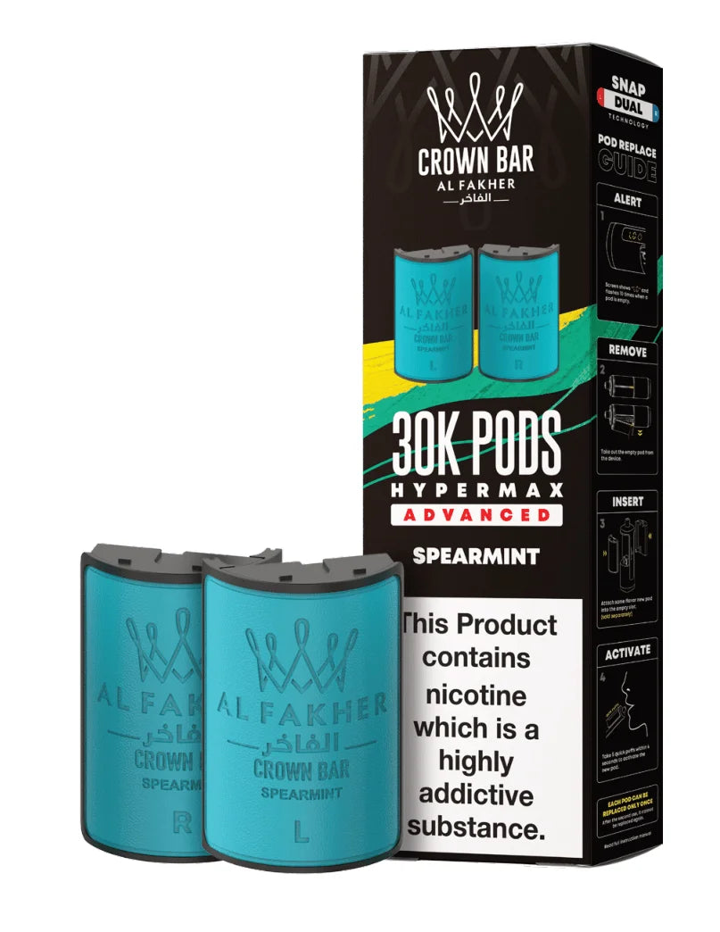 Al Fakher Hypermax 30K Prefilled Pods in Spearmint flavour – premium vape pods offering bold flavours and long-lasting performance