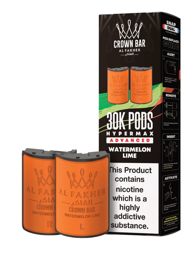 Al Fakher Hypermax 30K Prefilled Pods in Watermelon Lime flavour – premium vape pods offering bold flavours and long-lasting performance