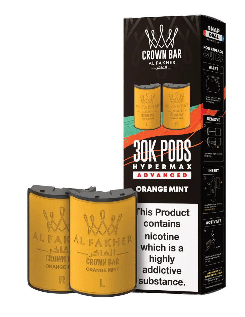 Al Fakher Hypermax 30K Prefilled Pods in Orange Mint flavour – premium vape pods offering bold flavours and long-lasting performance