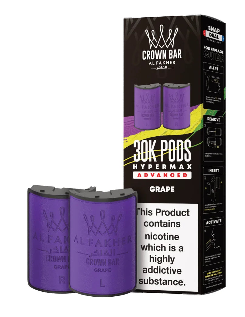 Al Fakher Hypermax 30K Prefilled Pods in Grape flavour – premium vape pods offering bold flavours and long-lasting performance