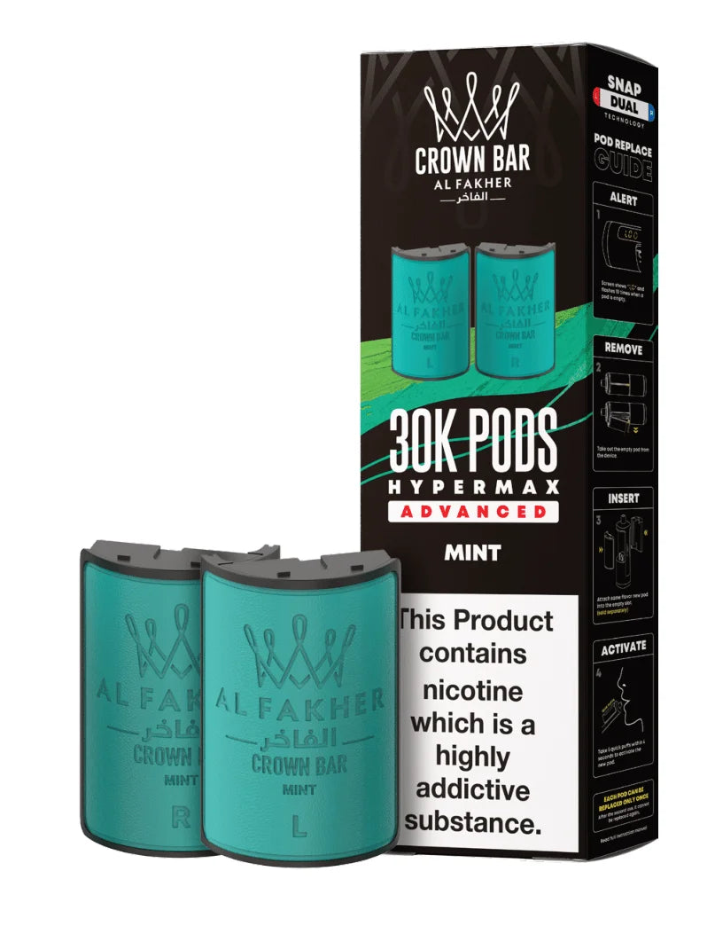Al Fakher Hypermax 30K Prefilled Pods in Mint flavour – premium vape pods offering bold flavours and long-lasting performance