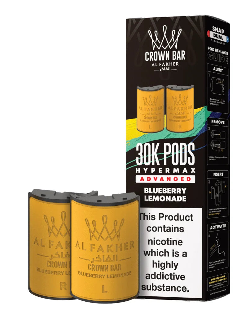 Al Fakher Hypermax 30K Prefilled Pods in Blueberry Lemonade flavour – premium vape pods offering bold flavours and long-lasting performance