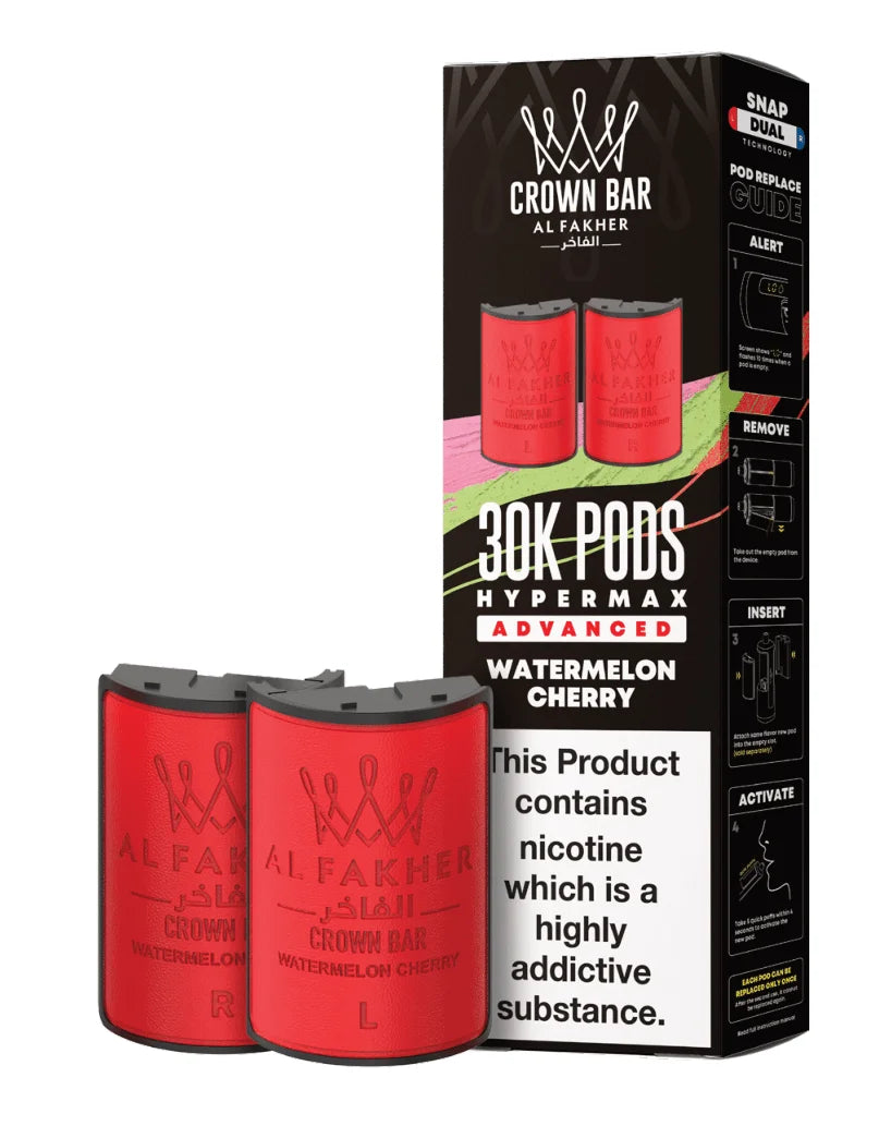 Al Fakher Hypermax 30K Prefilled Pods in Watermelon Cherry flavour – premium vape pods offering bold flavours and long-lasting performance
