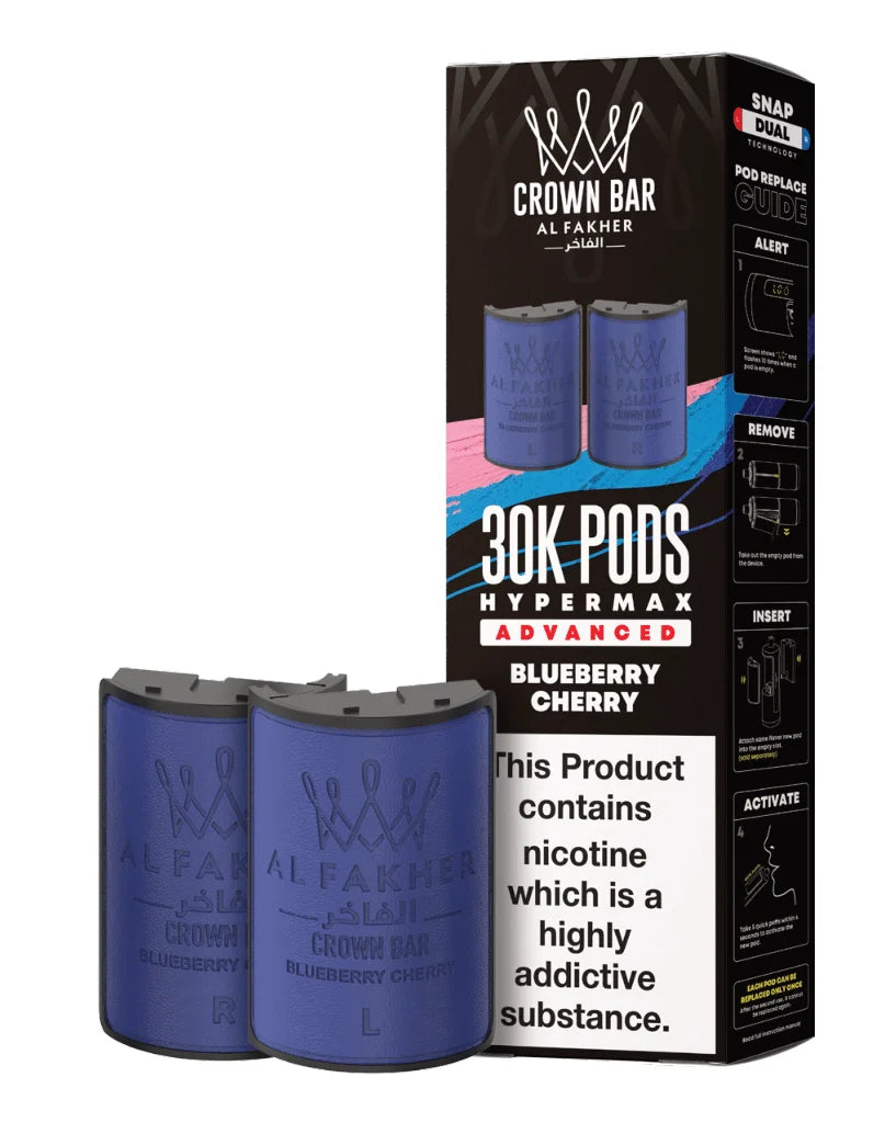 Al Fakher Hypermax 30K Prefilled Pods in Blueberry Cherry flavour – premium vape pods offering bold flavours and long-lasting performance