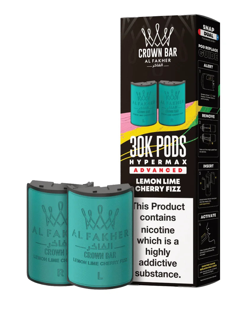 Al Fakher Hypermax 30K Prefilled Pods in Lemon Lime Cherry Fizz flavour – premium vape pods offering bold flavours and long-lasting performance