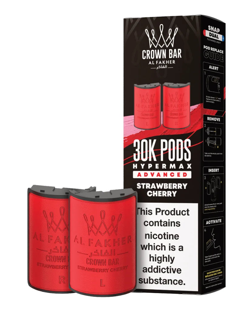 Al Fakher Hypermax 30K Prefilled Pods in Strawberry Cherry flavour – premium vape pods offering bold flavours and long-lasting performance