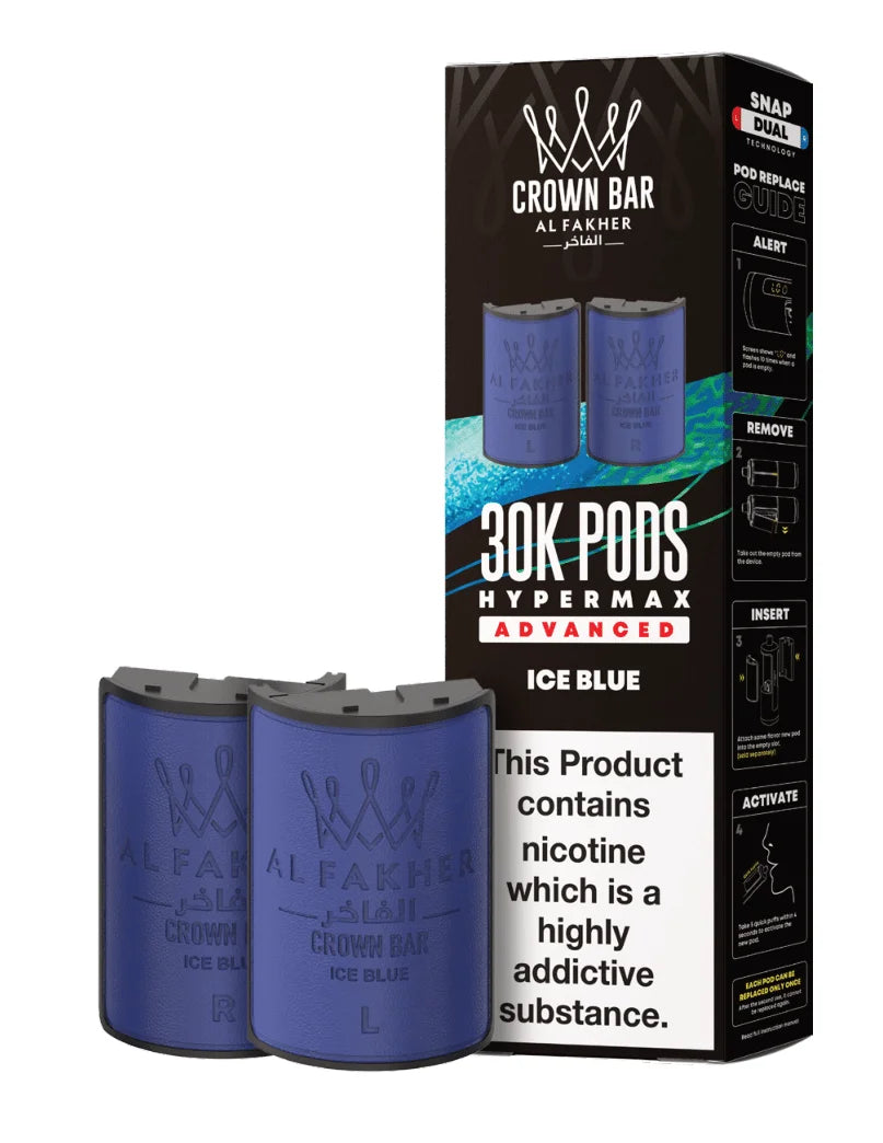 Al Fakher Hypermax 30K Prefilled Pods in Ice Blue flavour – premium vape pods offering bold flavours and long-lasting performance