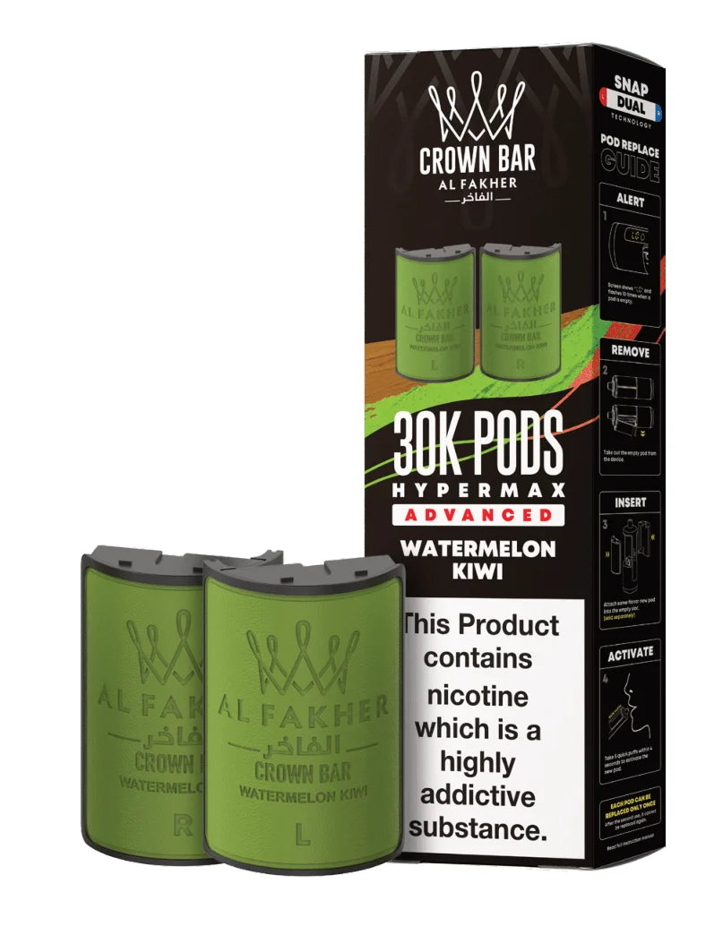 Al Fakher Hypermax 30K Prefilled Pods in Watermelon Kiwi flavour – premium vape pods offering bold flavours and long-lasting performance