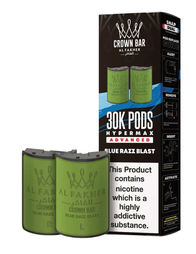 Al Fakher Hypermax 30K Prefilled Pods in Blue Razz Blast flavour – premium vape pods offering bold flavours and long-lasting performance
