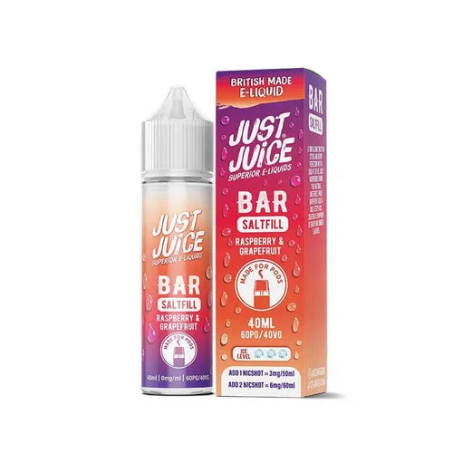 Just Juice Bar Saltfill Shortfill 40ml E-Liquid Raspberry & Grapefruit – bold, fruity flavors with smooth nicotine salt base for a premium vape experience