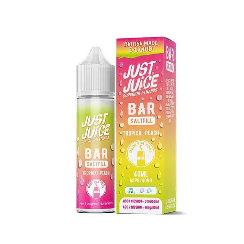 Just Juice Bar Saltfill Shortfill 40ml E-Liquid Tropical Peach – bold, fruity flavors with smooth nicotine salt base for a premium vape experience