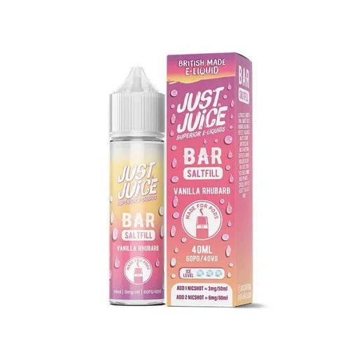 Just Juice Bar Saltfill Shortfill 40ml E-Liquid Vanilla Rhubarb – bold, fruity flavors with smooth nicotine salt base for a premium vape experience