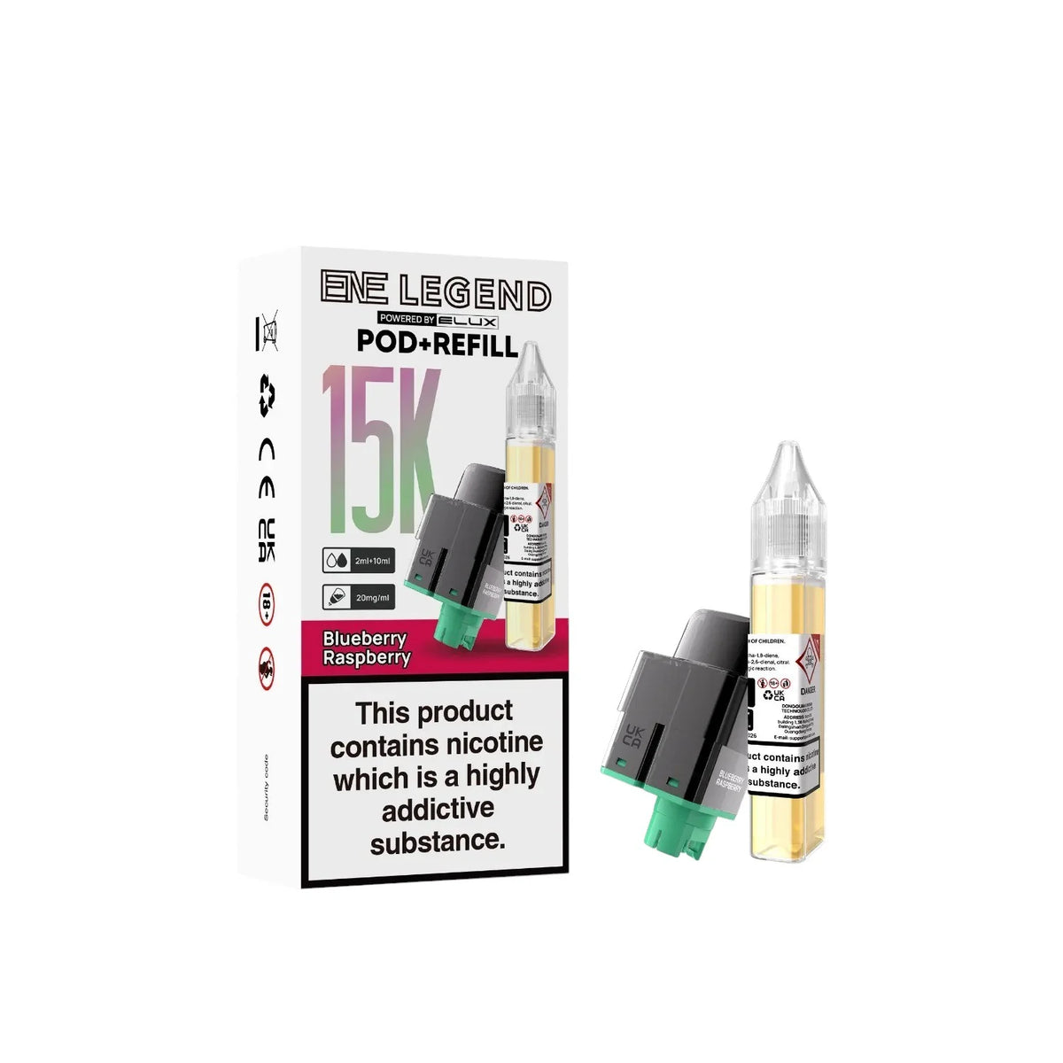 Elux ENE Legend 15K Prefilled Pods in Blueberry Raspberry – replacement prefilled pods with 2ml e-liquid capacity.