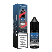 Pack of ten 10ml bottles of Elux Legend Nic Salt E-Liquid in classic Blueberry Cherry Cranberry flavor, 50/50 VG/PG blend for balanced flavor and vapor, available in 10mg and 20mg nicotine strengths, perfect for pod systems.