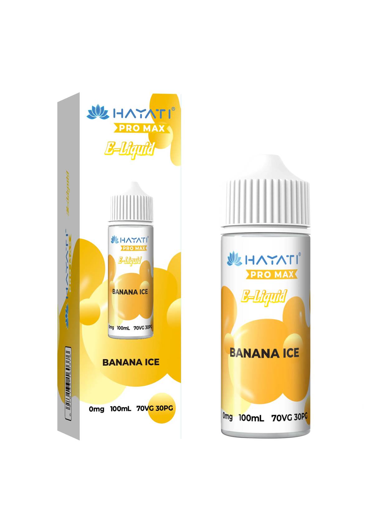 Banana Ice Hayati Pro Max E-Liquid 100ml – no nicotine vape juice with rich flavor and smooth 70/30 VG PG blend