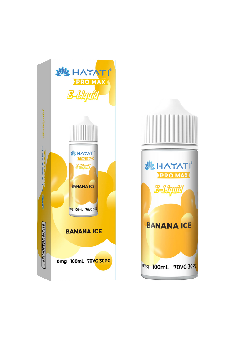 Banana Ice Hayati Pro Max E-Liquid 100ml – no nicotine vape juice with rich flavor and smooth 70/30 VG PG blend