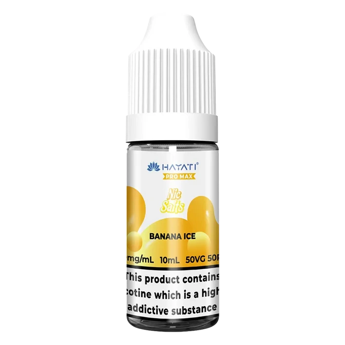 Hayati Pro Max Banana Ice Nic Salt vape juice, delivering smooth nicotine satisfaction and a refreshing vape experience.