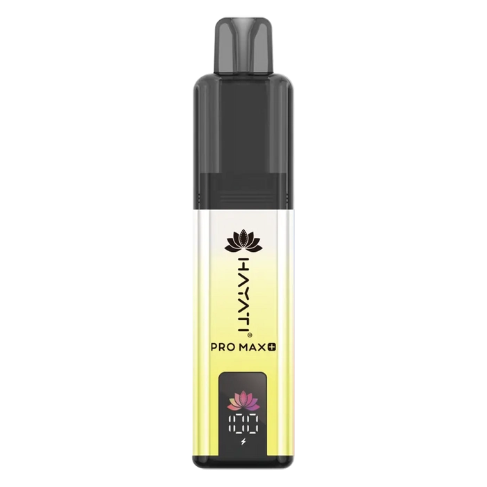 Hayati Pro Max 6000+ Prefilled Pod Kit in Banana Ice Flavor, featuring a convenient prefilled pod design and up to 6000 puffs for a satisfying vaping experience.