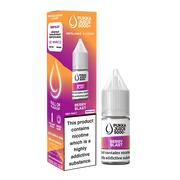 A bottle of Pukka Juice 5000+ Nic Salt E-Liquid in Berry Blast flavor, alongside its packaging that indicates the product contains nicotine and is addictive.