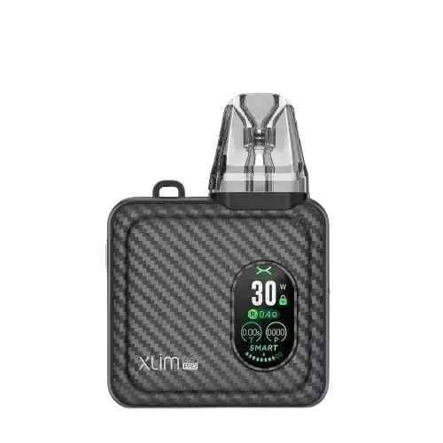 OXVA Xlim SQ Pro Pod Kit in Black Carbon – compact and stylish pod vape with a smart display, adjustable power settings, and smooth draw activation.