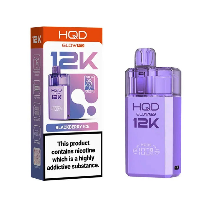 HQD Glow Pro 12K Blackberry Ice Prefilled Pod Kit offering up to 12000 puffs with smooth flavour