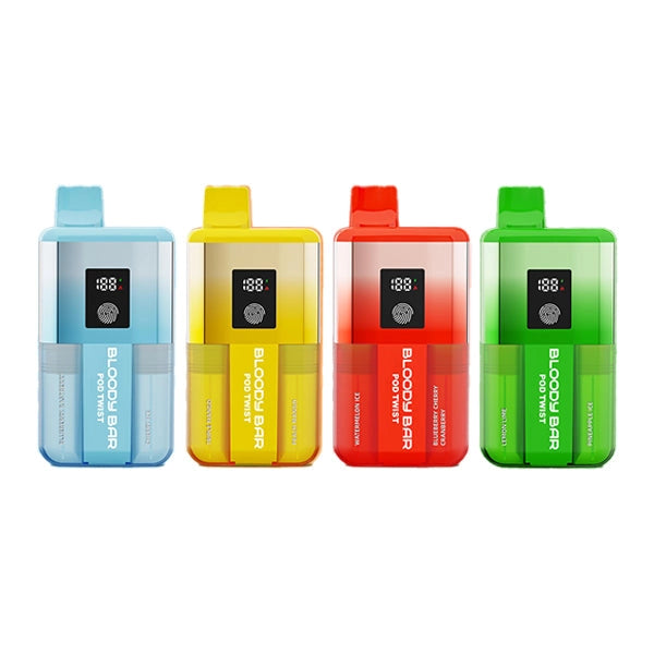 Bloody Bar Pod Twist 20K Rechargeable Vape Kit 20MG – high-capacity vape device with up to 20,000 puffs, twist flavor selection, and bold nicotine delivery