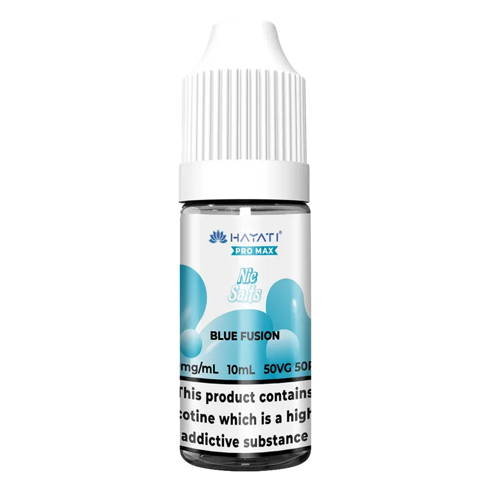 Hayati Pro Max Nic Salt Vape E-Liquid 10ml in Blue Fusion Flavor, offering a smooth and satisfying vaping experience with convenient 10ml bottle packaging.