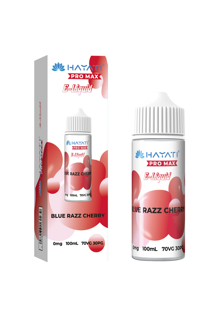 Blue Razz Cherry Hayati Pro Max E-Liquid 100ml – no nicotine vape juice with rich flavor and smooth 70/30 VG PG blend