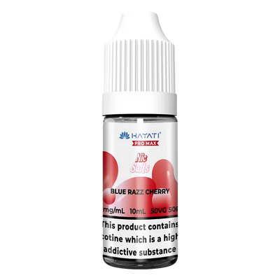 Hayati Pro Max Blue Razz Cherry Nic Salt vape juice, blending tangy blue raspberry with sweet ripe cherry for a bold fruity flavor, delivering smooth nicotine satisfaction and a refreshing vape experience.