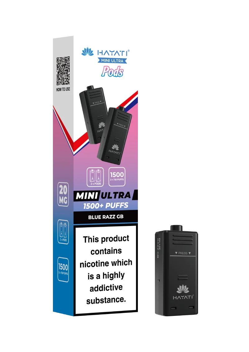 Hayati Mini Ultra 1500 Blue Razz Gummy Bear  prefilled pods compatible with the Mini Ultra device, available in various flavours