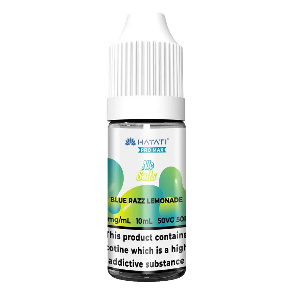 Hayati Pro Max Nic Salt Vape E-Liquid 10ml in BlueRazz Lemonade Flavor, offering a smooth and satisfying vaping experience with convenient 10ml bottle packaging.