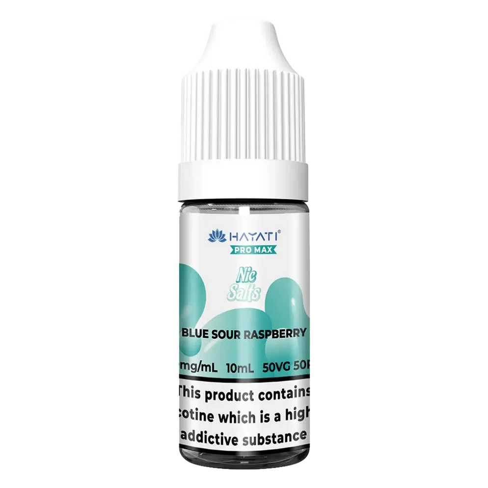 Hayati Pro Max Nic Salt Vape E-Liquid 10ml in Blue Sour Raspberry Flavor, offering a smooth and satisfying vaping experience with convenient 10ml bottle packaging.